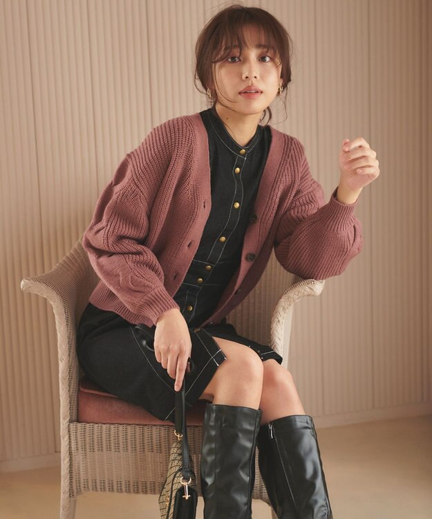 Feroux 【洗える】デニムミディ ワンピース ブラック系