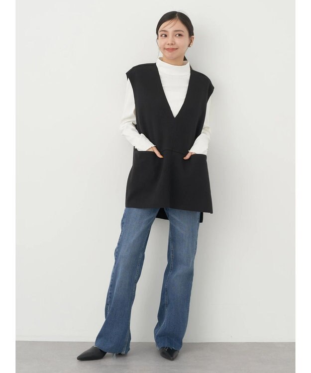 earth music&ecology ＳＥＴ２点圧縮風ポンチベスト＋リブタートル Black