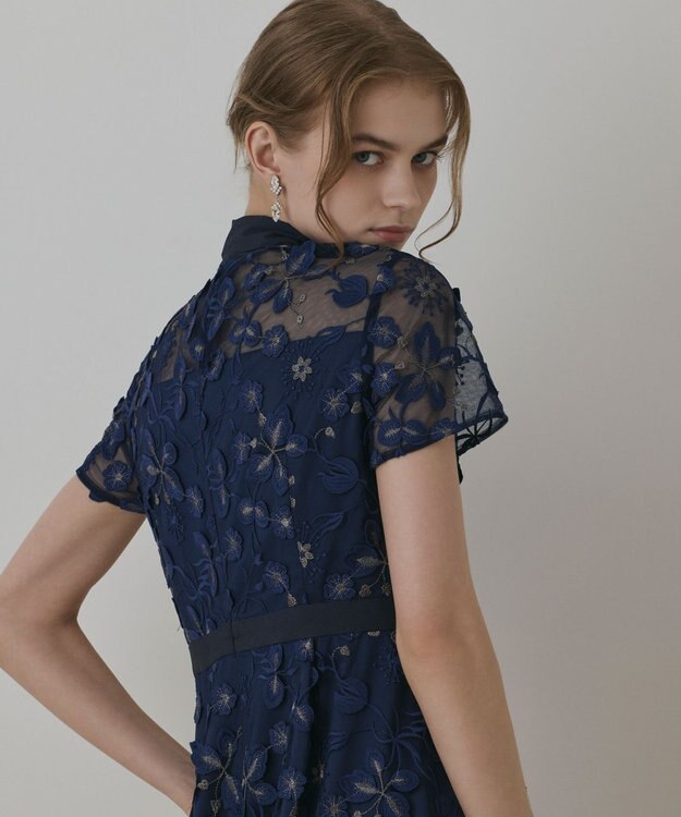 GRACE CONTINENTAL フラワ－フレアドレス ネイビー