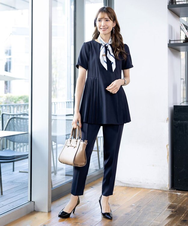 Tiaclasse 【洗える】ドロストテーパードパンツ ネイビー