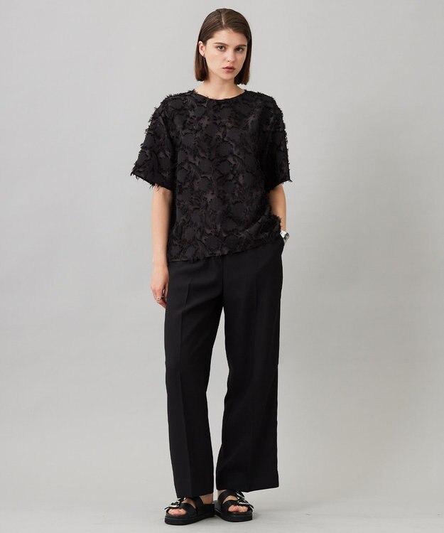 ICB 【洗える】 ヘアリーシアージャカード ブラウス ブラック系