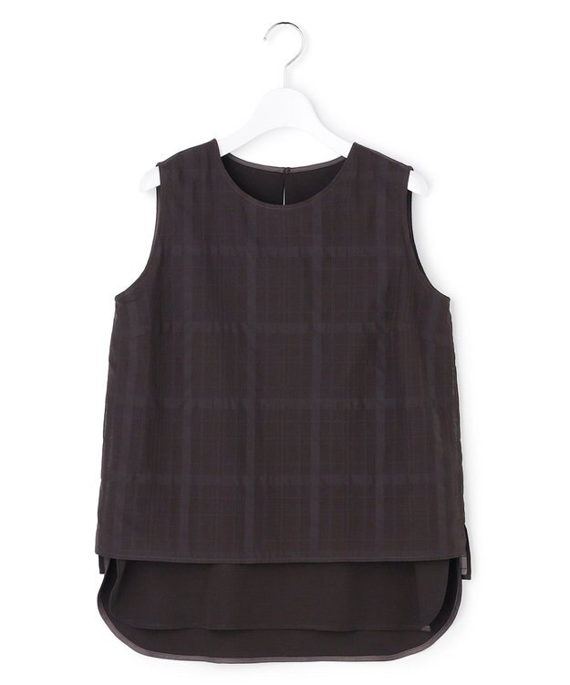 23区 【先行予約】シアーチェックレイヤード スリーブレス Tブラウス ダークブラウン系