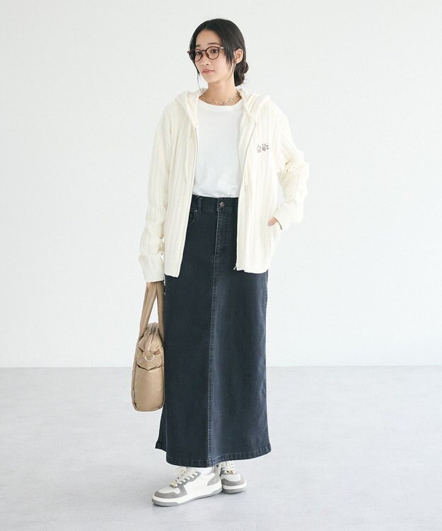 CRAFT STANDARD BOUTIQUE 裏起毛デニムＡラインスカート Black