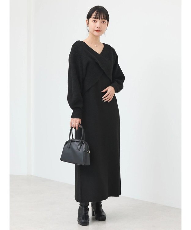 earth music&ecology Ｓｅｔ２点クロスニット＋ノースリーブニットワンピース Black