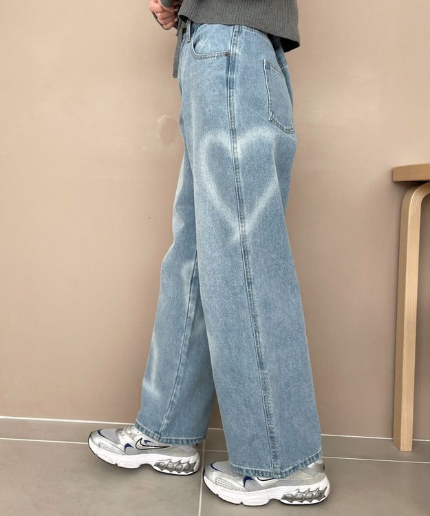 WEGO スプレーペイントストレートデニムパンツ デニム淡色