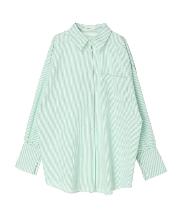 earth music&ecology サッカーストライプボーイズライクシャツ Green