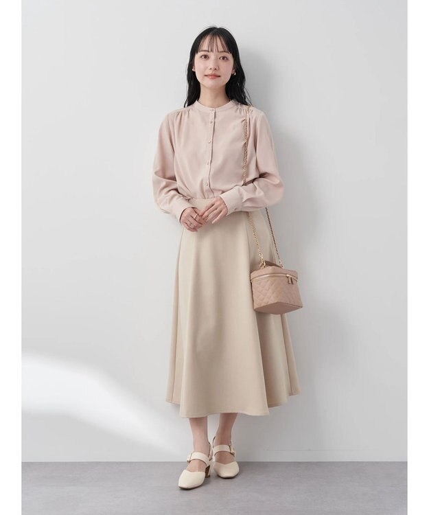 earth music&ecology バンドカラーブラウス Pink Beige