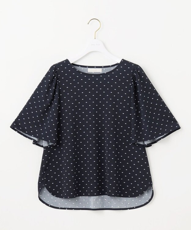 ANY SIS 【接触冷感・吸水速乾・UVケア】エアリードレープスムース フレア袖 ブラウス ネイビー系