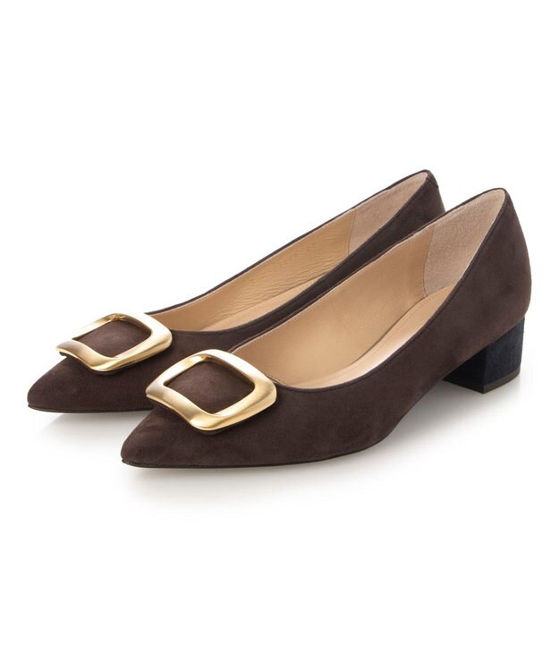 MODE ET JACOMO <MODE ET JACOMO>ポインテッドトゥバックルパンプス ダークブラウンスエード