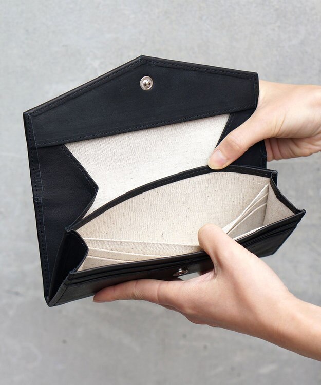 FOLNA RD ソフトレザー・ホイルレザー エンべロープ長財布 ブラック