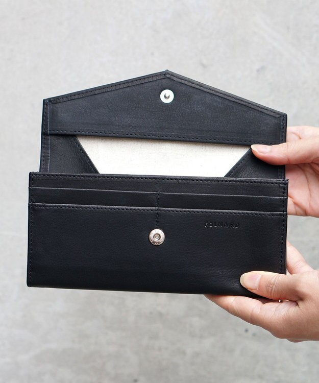 FOLNA RD ソフトレザー・ホイルレザー エンべロープ長財布 ブラック