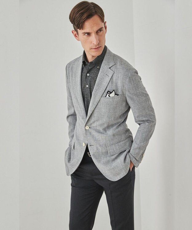 GOTAIRIKU 麻混・襟しっかり【洗える/通気性】ノルマンディーリネン ボタンダウンポロシャツ(25年モデル) グレー系