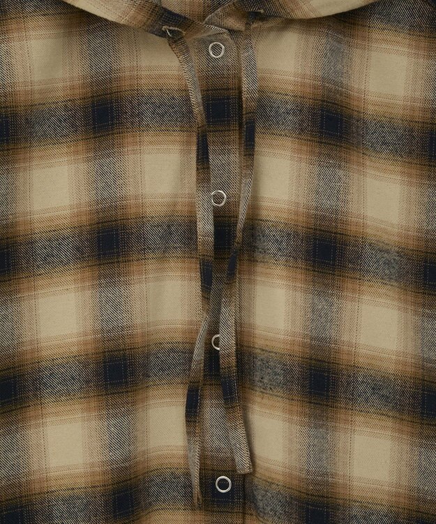 Green Parks ネルチェックフードシャツ Beige
