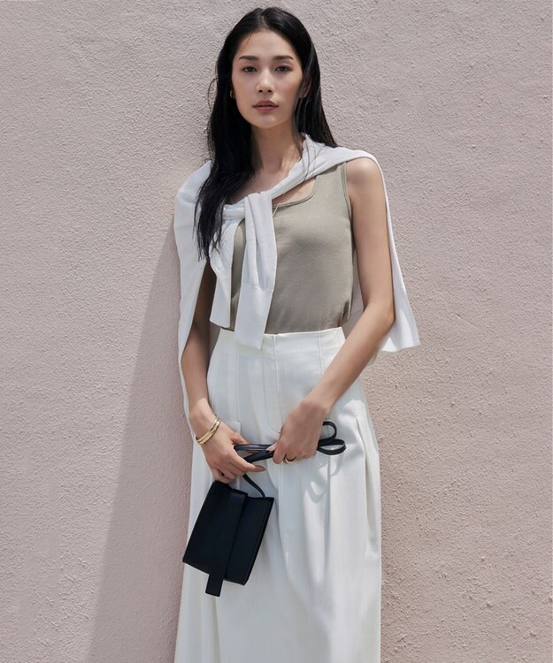 ICB L 【洗える】PlaX コットンソフトデニムスカート オフホワイト系