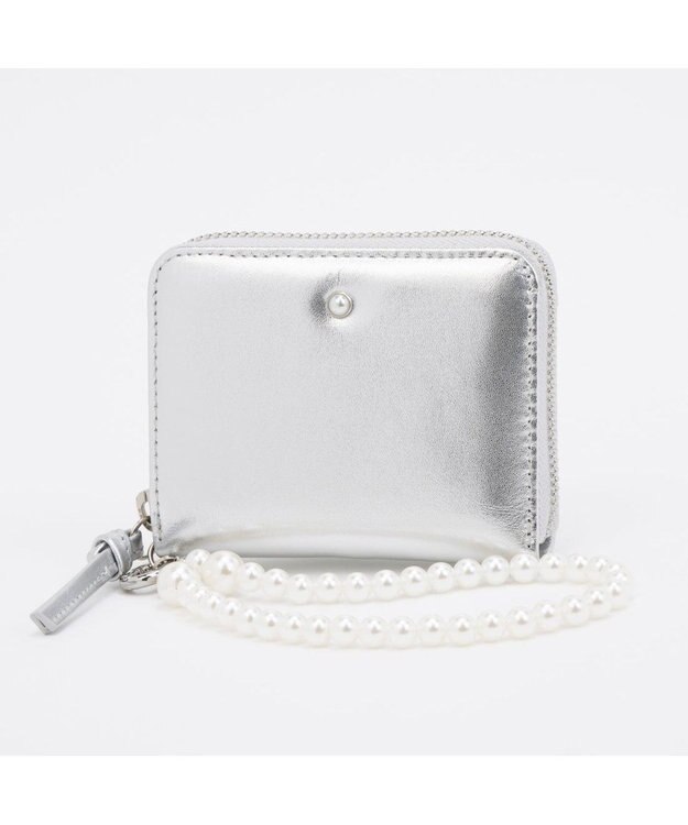 UNBILLION ペルケ perche / パール調ストラップ・ジャバラカードウォレット シルバー
