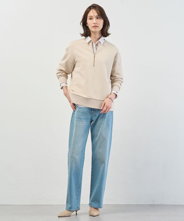 J.PRESS LADIES L 裏毛 ハーフジップ プルオーバー ベージュ系