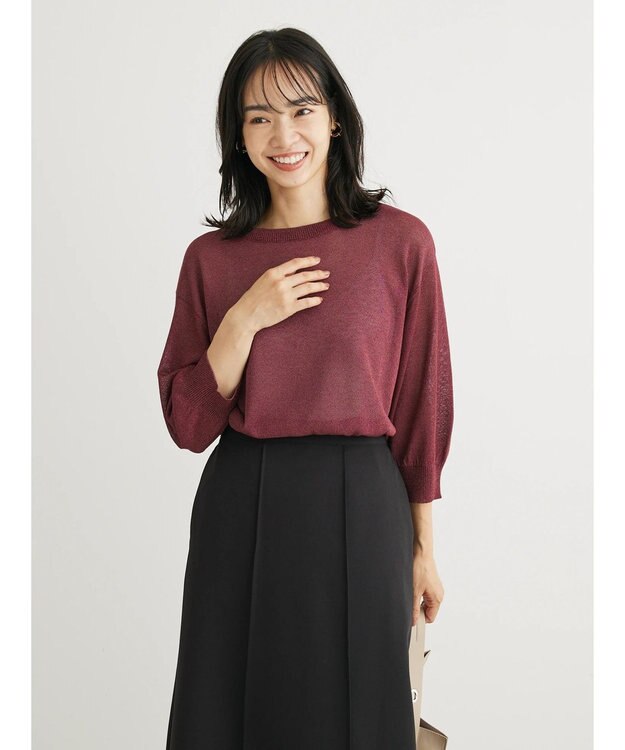 Green Parks ・ＥＬＥＮＣＡＲＥ　ＤＵＥバックパールシアー５分ニット Bordeaux