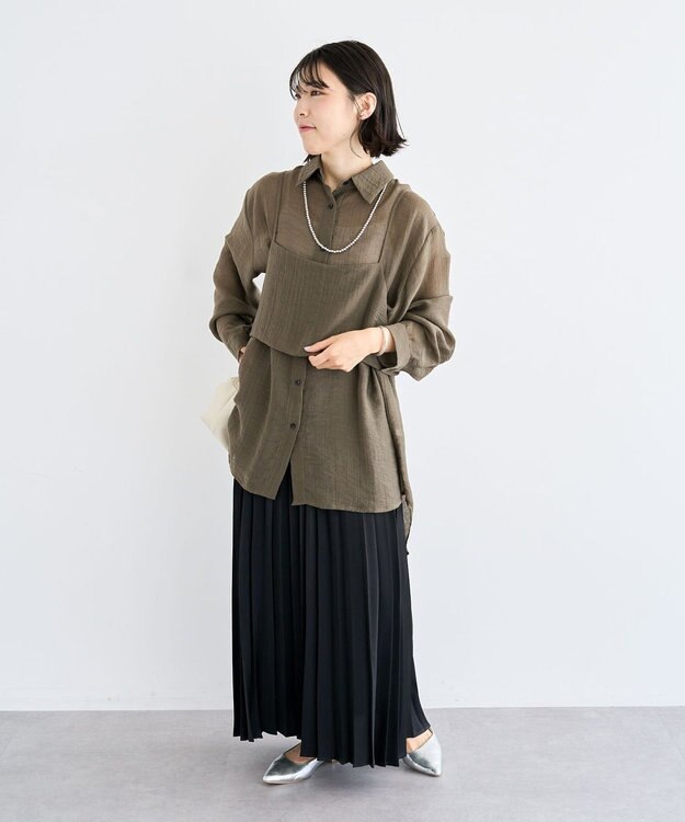 Green Parks サテン変形プリーツスカート Black