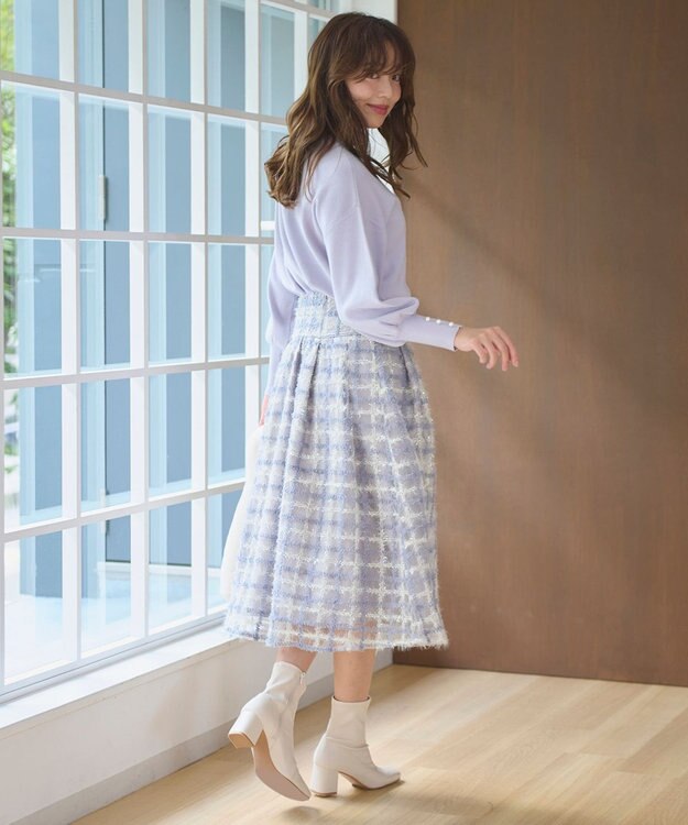 Feroux ラメチェック フレアスカート ブルー系