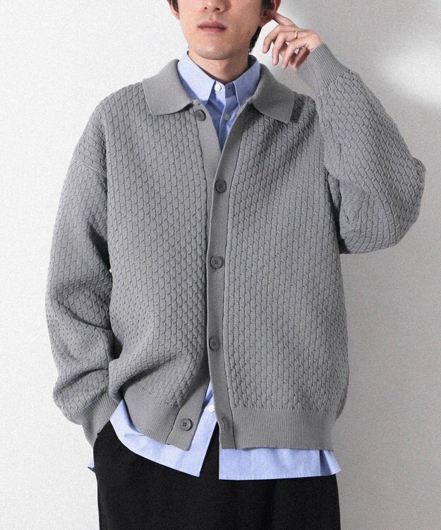 CRAFT STANDARD BOUTIQUE 柄編みニットシャツカーディガン Charcoal Gray