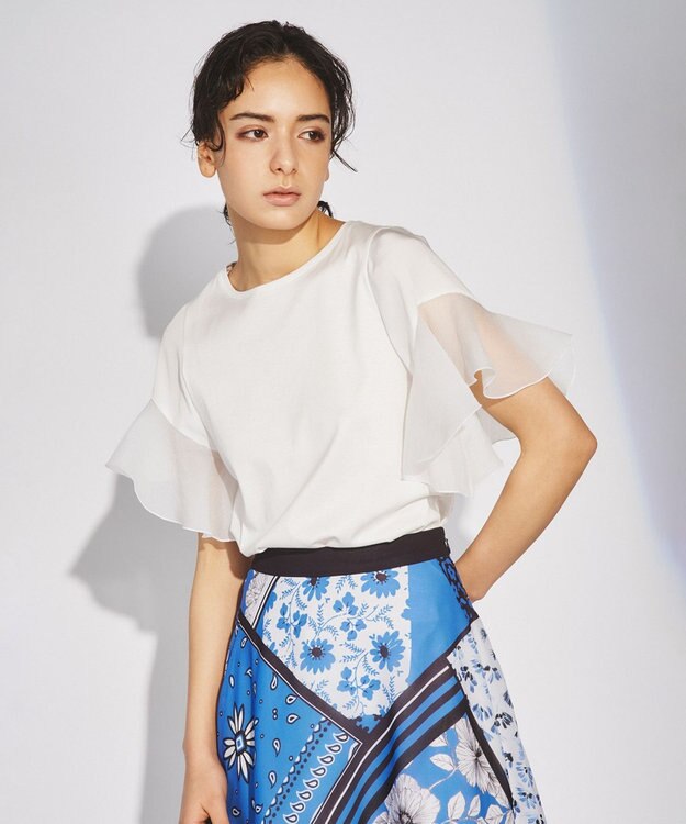 GRACE CONTINENTAL フレアスリーブカットトップ ホワイト