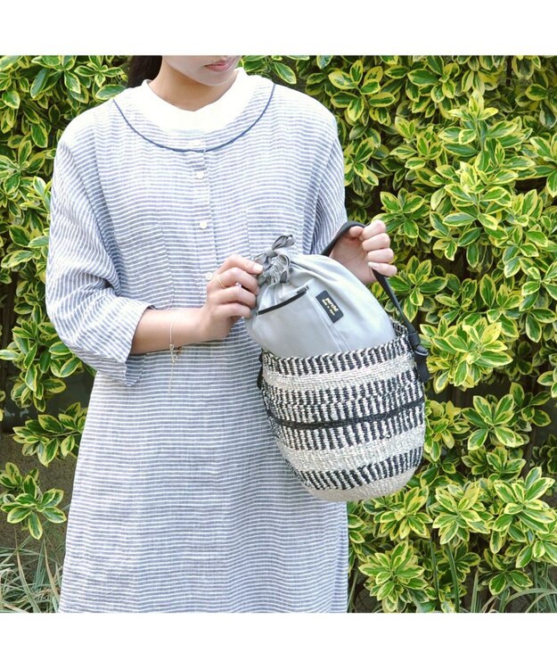 UNBILLION perche プラスティックサイザル×姫路レザー手提げトートバッグ ブラック