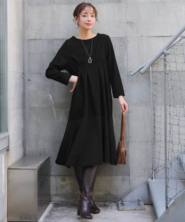 Tiaclasse 【洗える】リップルコンビワンピース ブラック