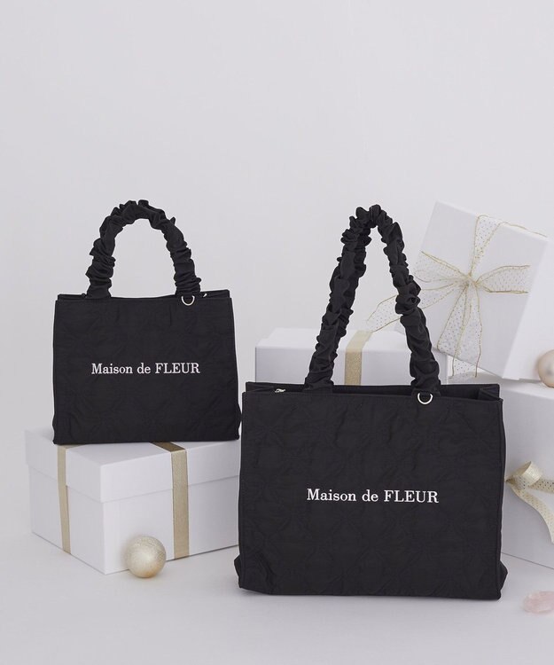 Maison de FLEUR ギャザーハンドル2Wayリボンキルティングトート Black