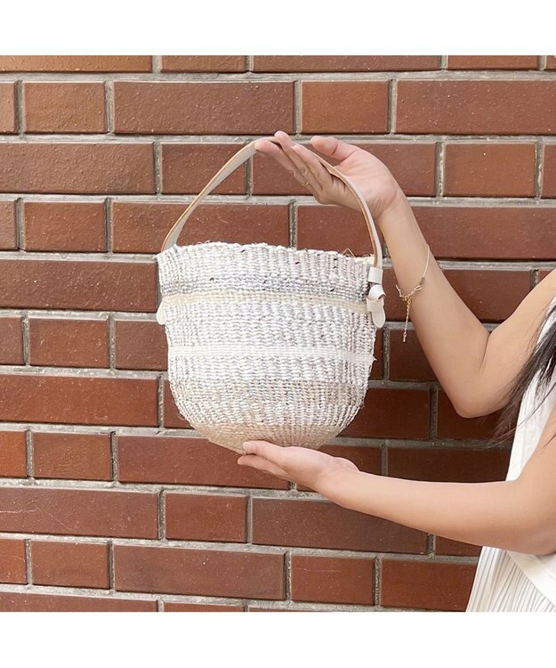 UNBILLION perche プラスティックサイザル×姫路レザー手提げトートバッグ アイボリー