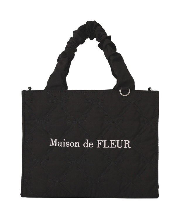 Maison de FLEUR ギャザーハンドル2Wayリボンキルティングトート Black