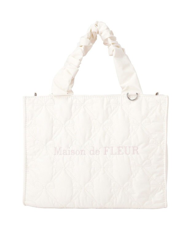 Maison de FLEUR ギャザーハンドル2Wayリボンキルティングトート Ivory
