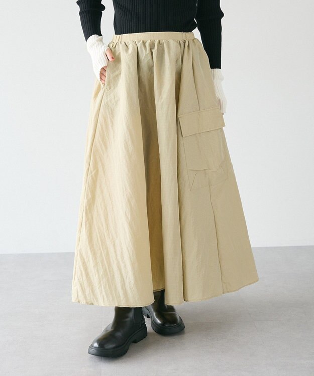 CRAFT STANDARD BOUTIQUE ナイロンワークギャザースカート Beige