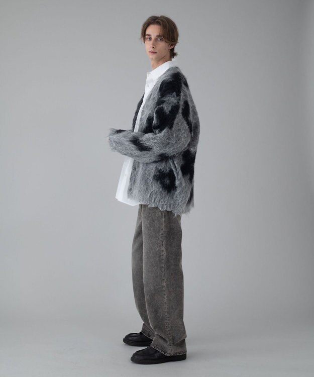 WEGO 【ユニセックス着用ITEM/MLサイズ展開】モヘアタッチパターンカーディガン ダークグレー