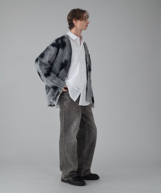 WEGO 【ユニセックス着用ITEM/MLサイズ展開】モヘアタッチパターンカーディガン ダークグレー