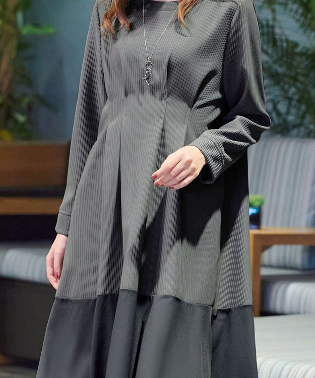 Tiaclasse 【洗える】リップルコンビワンピース チャコールグレー