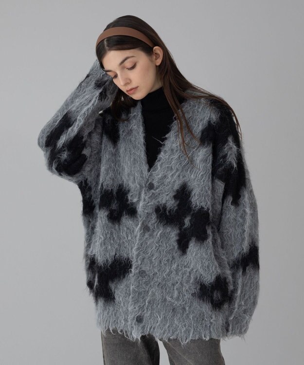 WEGO 【ユニセックス着用ITEM/MLサイズ展開】モヘアタッチパターンカーディガン ダークグレー
