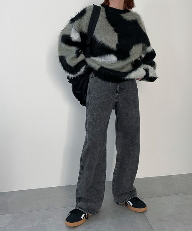 WEGO 【新色追加/美脚/XSSMLサイズ展開】ストレートデニムパンツ ブラックその他