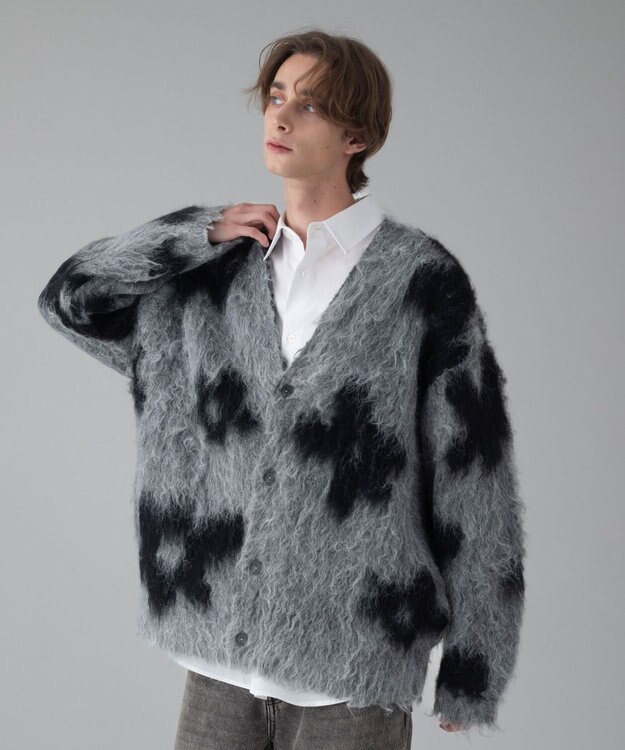 WEGO 【ユニセックス着用ITEM/MLサイズ展開】モヘアタッチパターンカーディガン ダークグレー