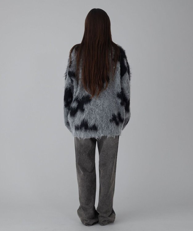 WEGO 【ユニセックス着用ITEM/MLサイズ展開】モヘアタッチパターンカーディガン ダークグレー