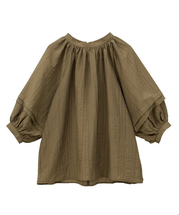 CRAFT STANDARD BOUTIQUE ストライプジャカードパフスリーブブラウス Brown