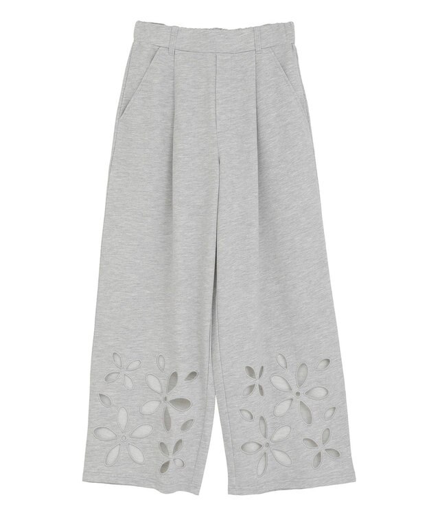 Green Parks フラワーくり抜き刺繍スウェットワイドパンツ Gray Mixture