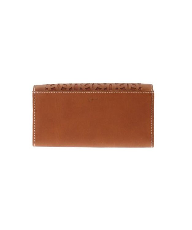 genten カットワーク フラップ長財布 チャ