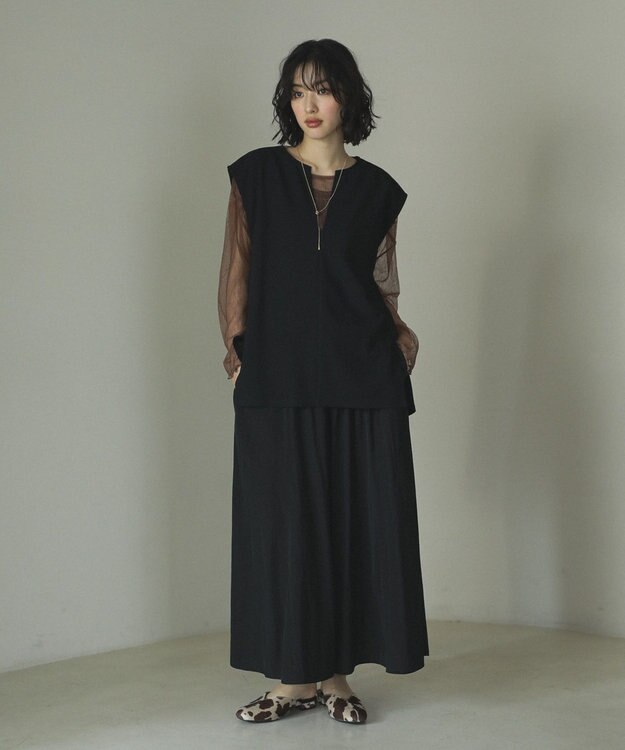 Green Parks リップルフレアベスト Black