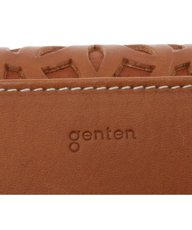 genten カットワーク フラップ長財布 チャ