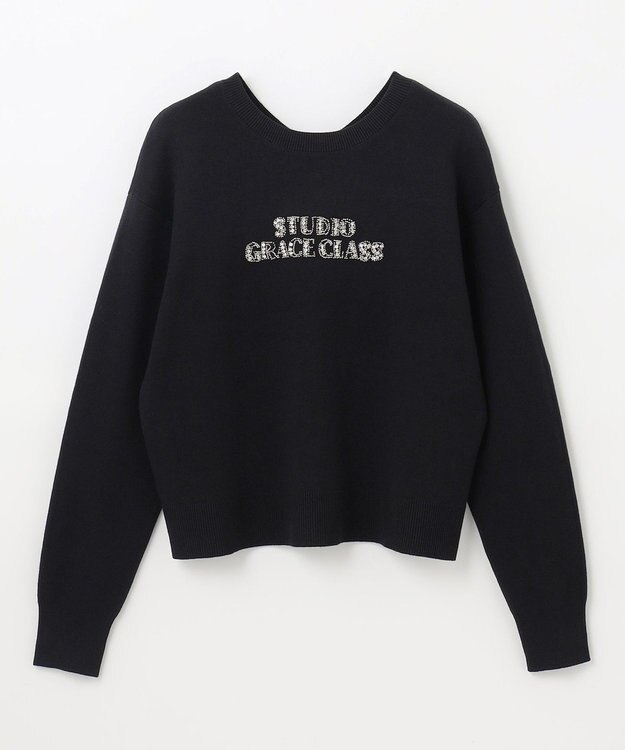 GRACE CONTINENTAL ロゴビジューニットトップ ブラック