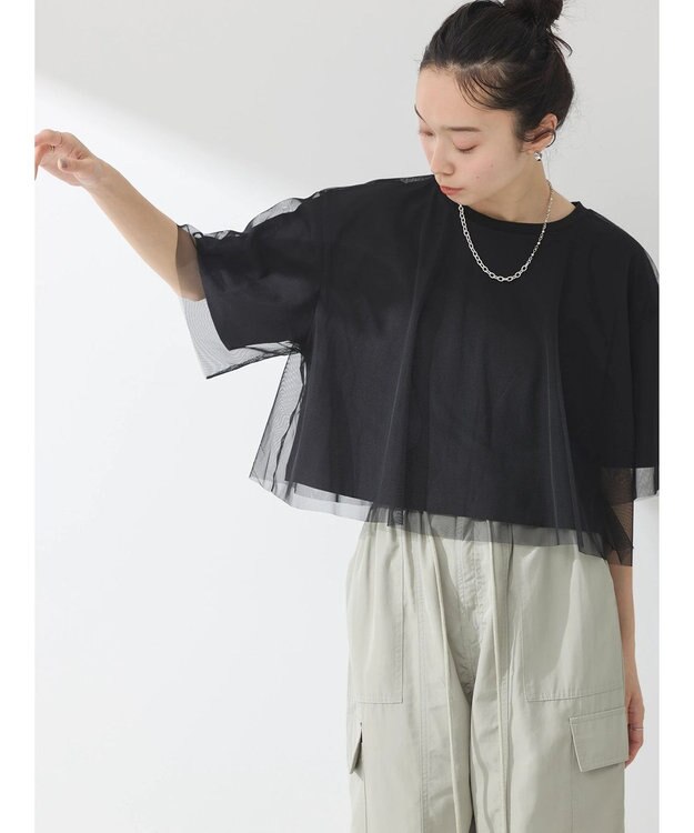 earth music&ecology チュールドッキングＴＥＥ Black