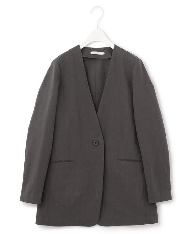 ICB 【吸水速乾機能付き】ペーパーコットンリネンツイル　ノーカラージャケット チャコール系