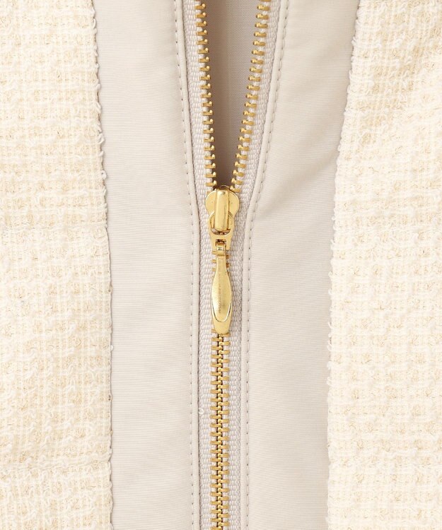 ANY SIS L 【2WAY】ツイードノーカラー ダウンジャケット アイボリー