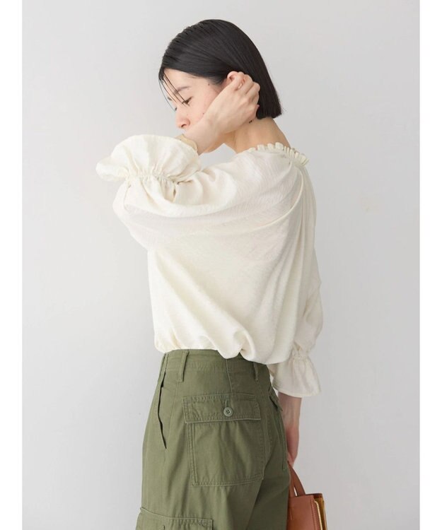 AMERICAN HOLIC 接触冷感　フリル衿５分袖ブラウス Ivory