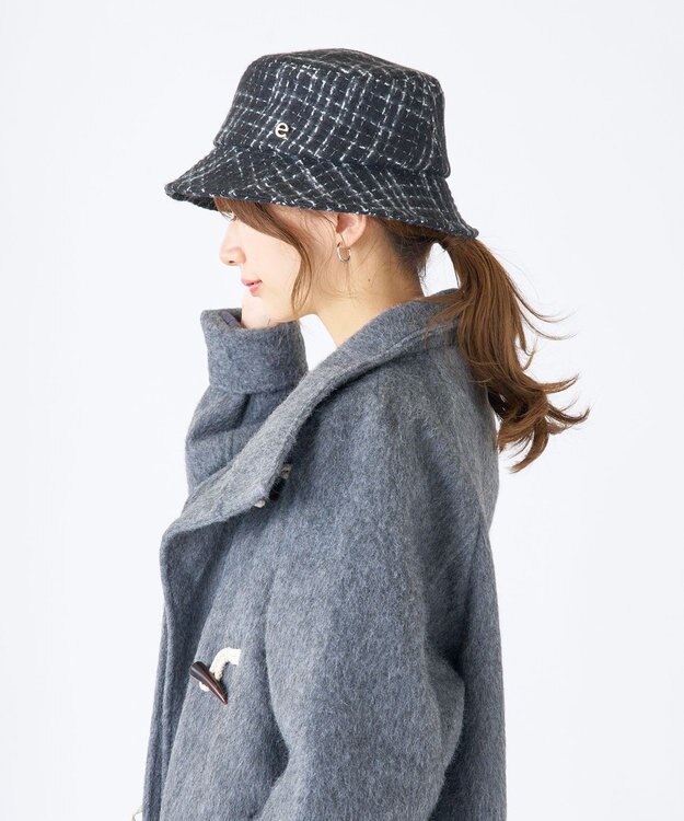 MOONBAT estaa(エスタ) ざっくりツイード バケットハット  帽子 手洗い可能 サイズ調整可能 ブラック
